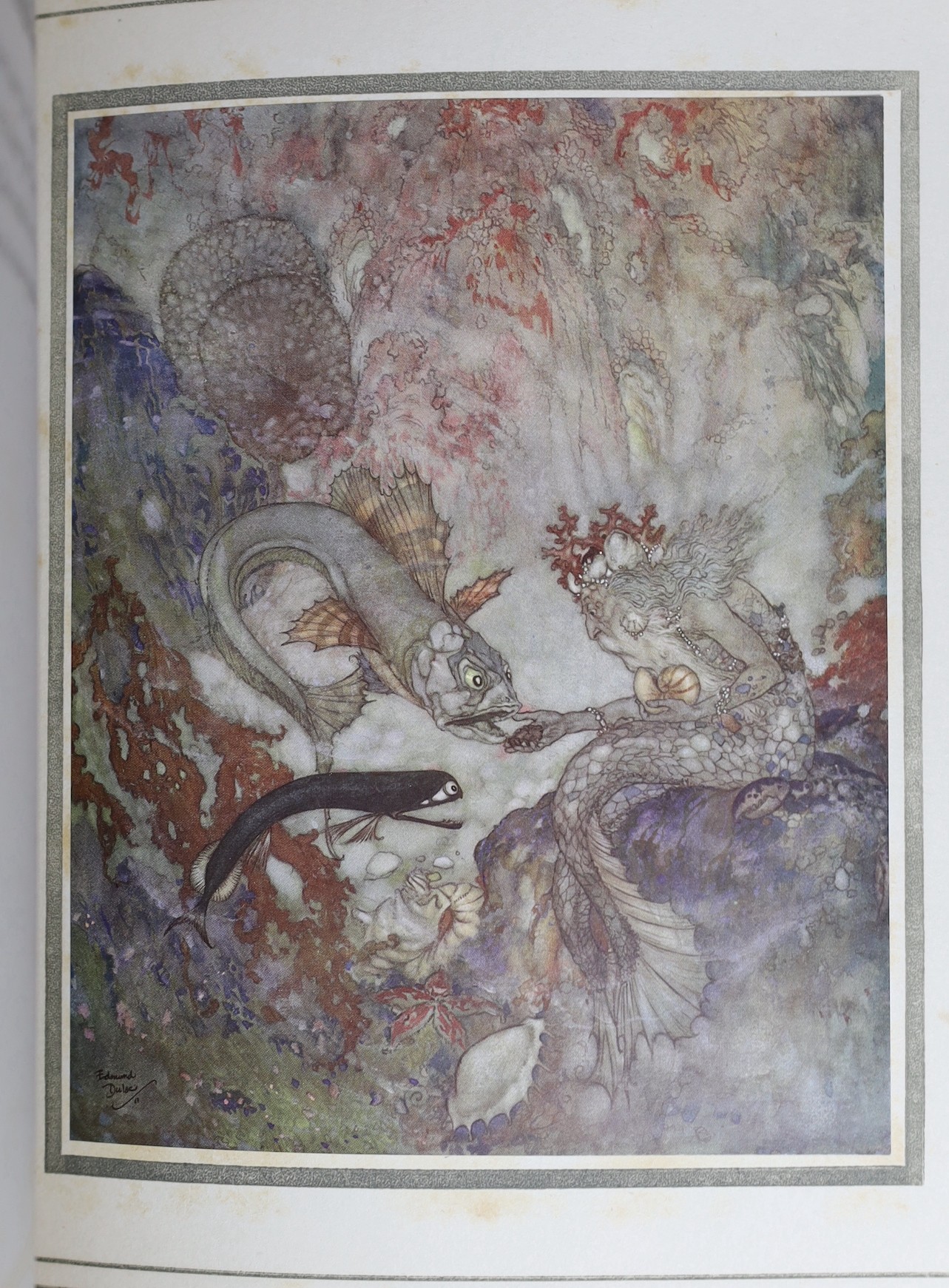Dulac, Edmund (illustrator) - Stories from Hans Andersen, with 28 tipped-in colour plates, in later fine Art Deco brown morocco binding gilt with renewed end papers, Hodder and Stoughton, London, [1911]
